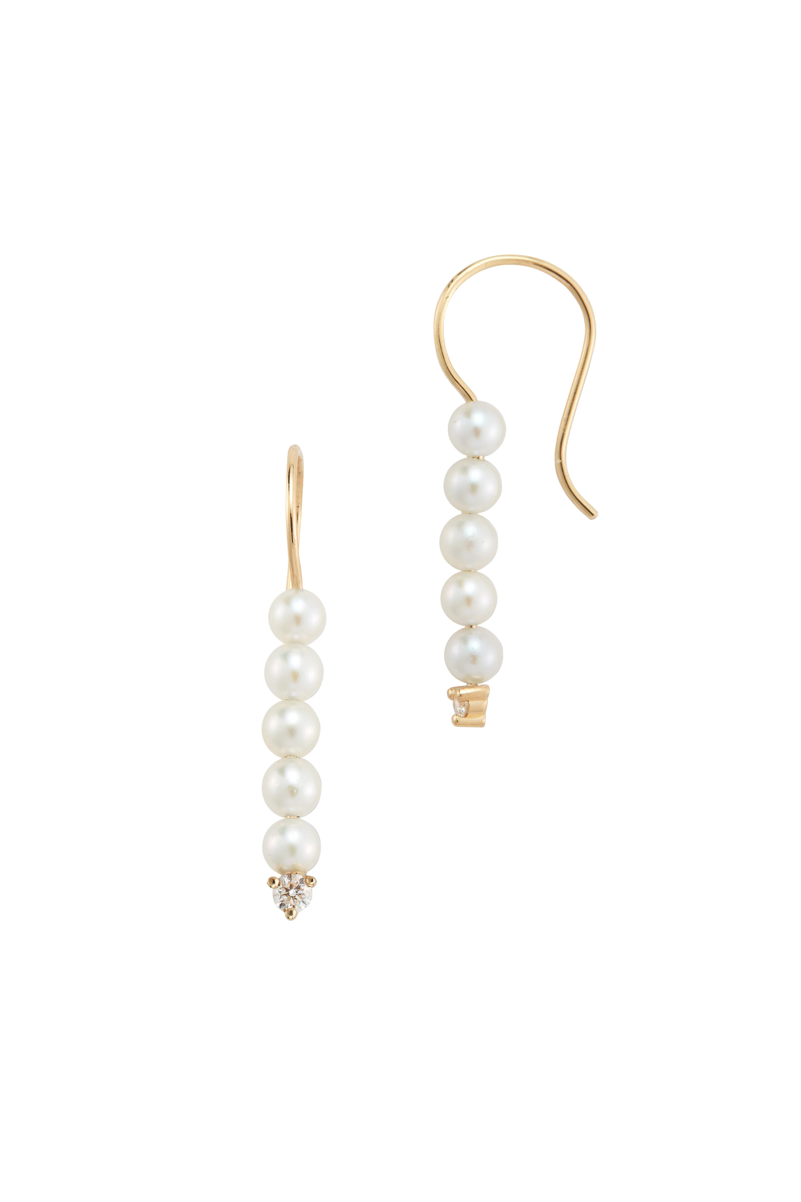 Mizuki - Yellow Gold Pearl & Diamond Drop Earrings