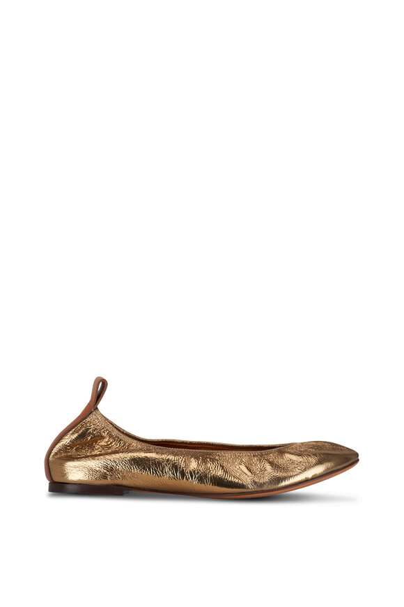 Lanvin - Gold Metallic Crinkle Leather Ballerina Flat