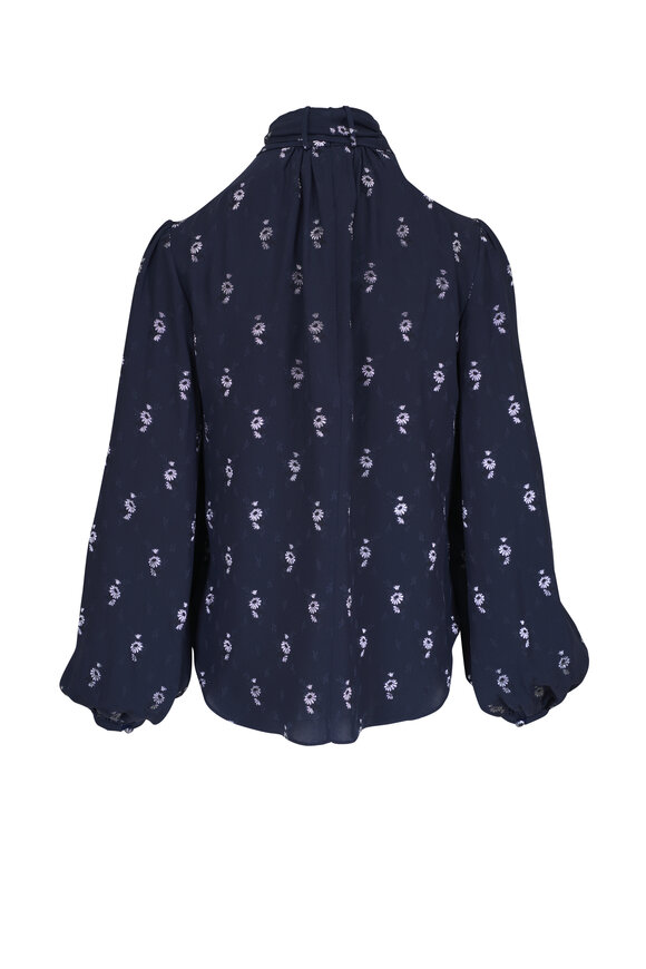 Adam Lippes - Joan Midnight & Silver Floral Fil Coupe Blouse