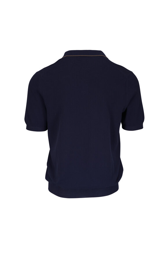 Gran Sasso Navy & Brown Tipped Cotton Polo - view 3