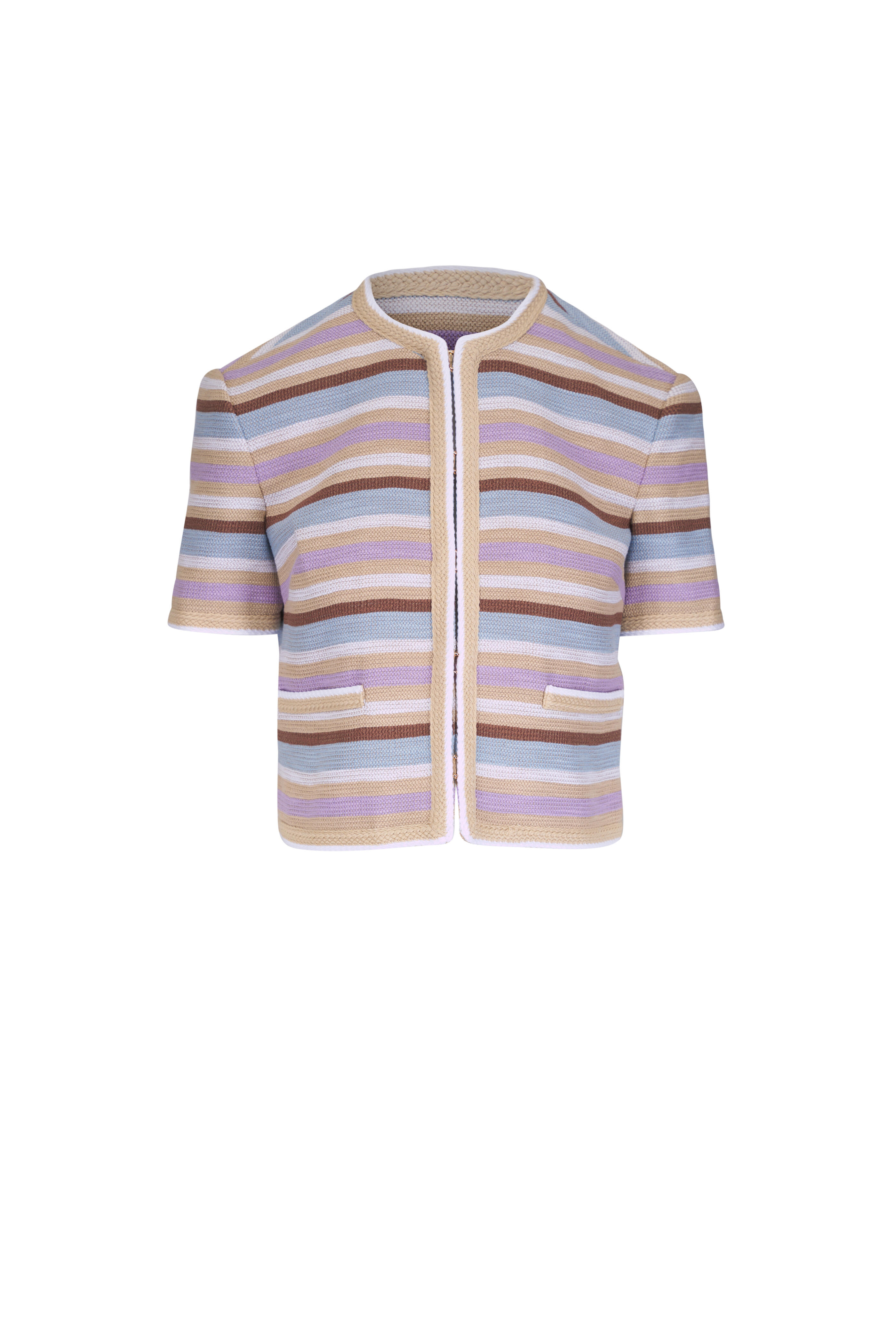Veronica Beard - Wyatt Khaki Multicolor Striped Short Sleeve