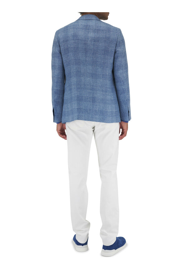 Zegna - Light Blue Plaid Linen, Wool & Silk Sportcoat