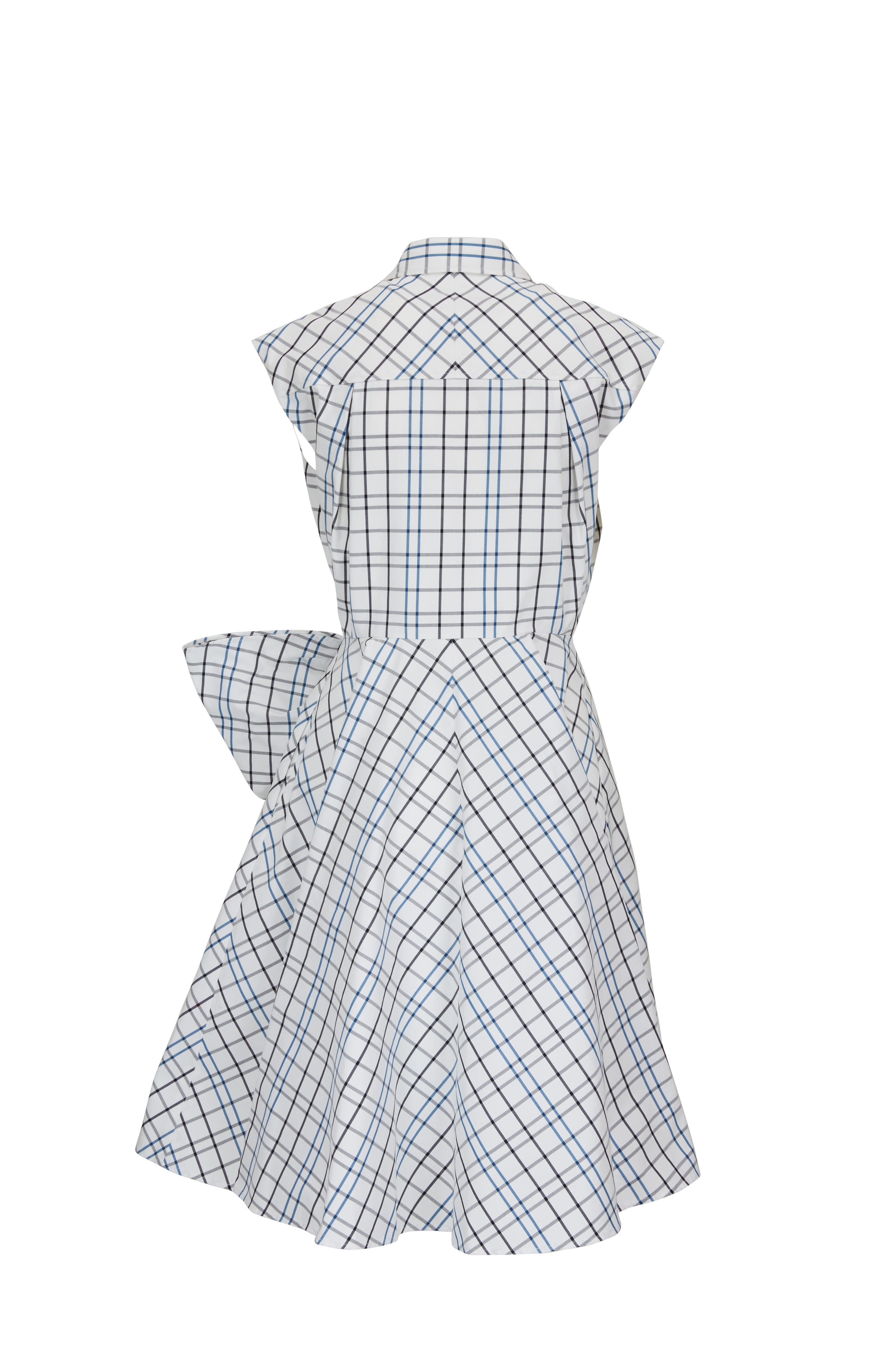Carolina Herrera - White & Blue Plaid Bow Detail Sleeveless Dress