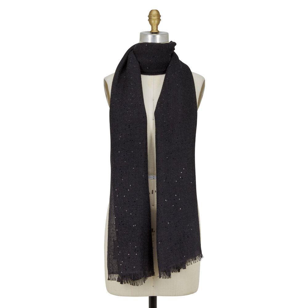 Brunello Cucinelli - Onyx Cashmere Paillette Scarf