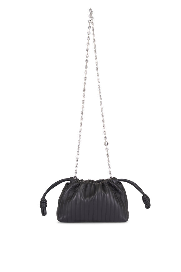 Loewe Flamenco Pleats Black Leather Chain Clutch - view 3