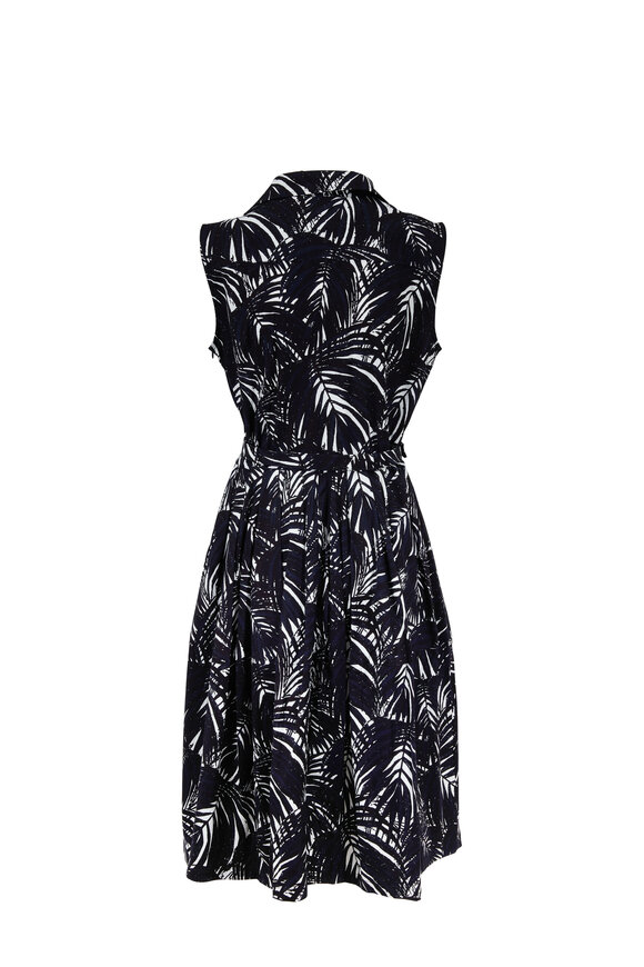 Samantha Sung - Claire Navy & White Palm Print Belted Dress