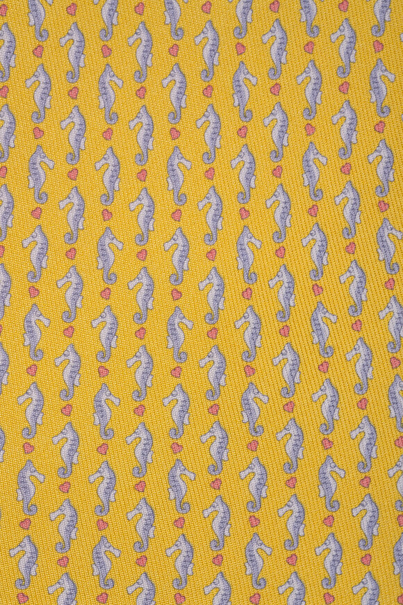 Ferragamo Yellow Seahorse Print Silk Necktie - view 2