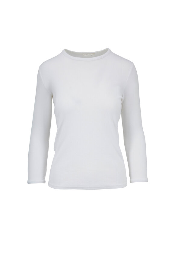 The Row - Miva White Ribbed Three-Quarter Sleeve Top 