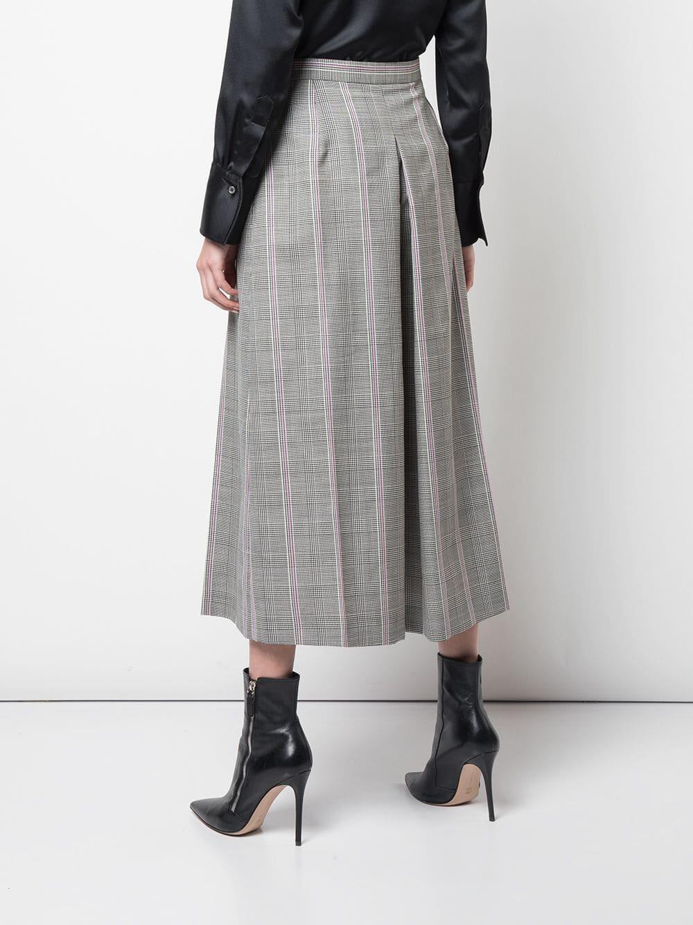 McQueen - Black, White & Pink Plaid Wool Wide Leg Crop Pant