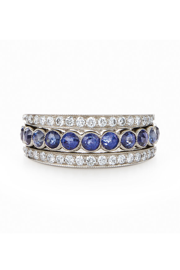 Kwiat - Vintage White Gold Blue Sapphire Diamond Band