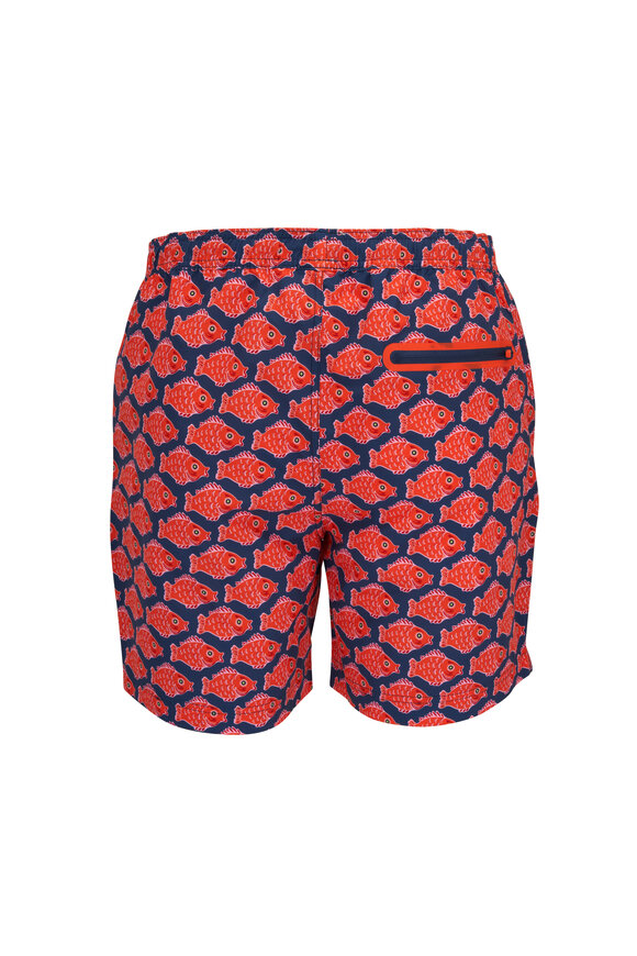 Swims - Sol Orange & Blue Fish Print Swim Trunk