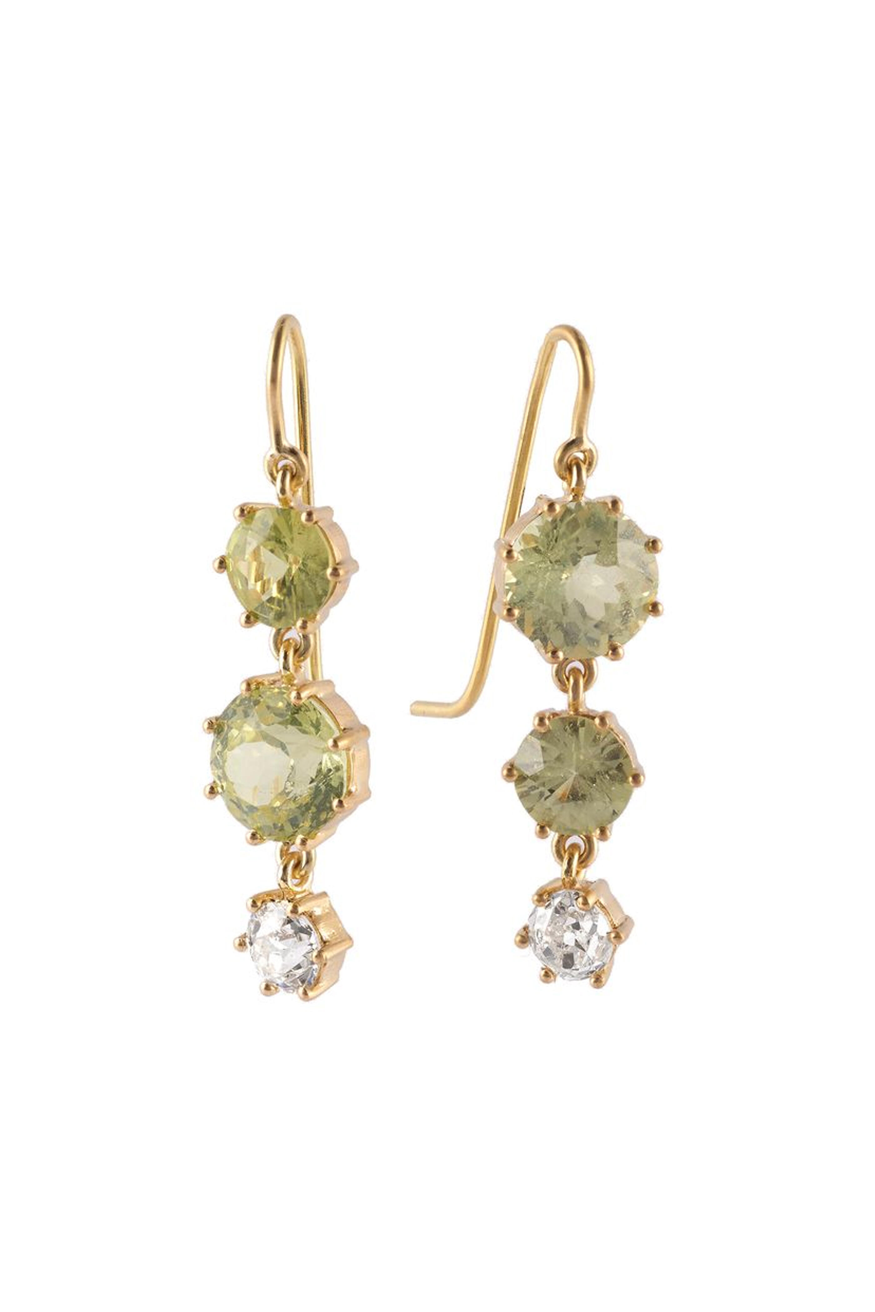 Sylva & Cie - Chrysoprase & Diamond Trip Earrings