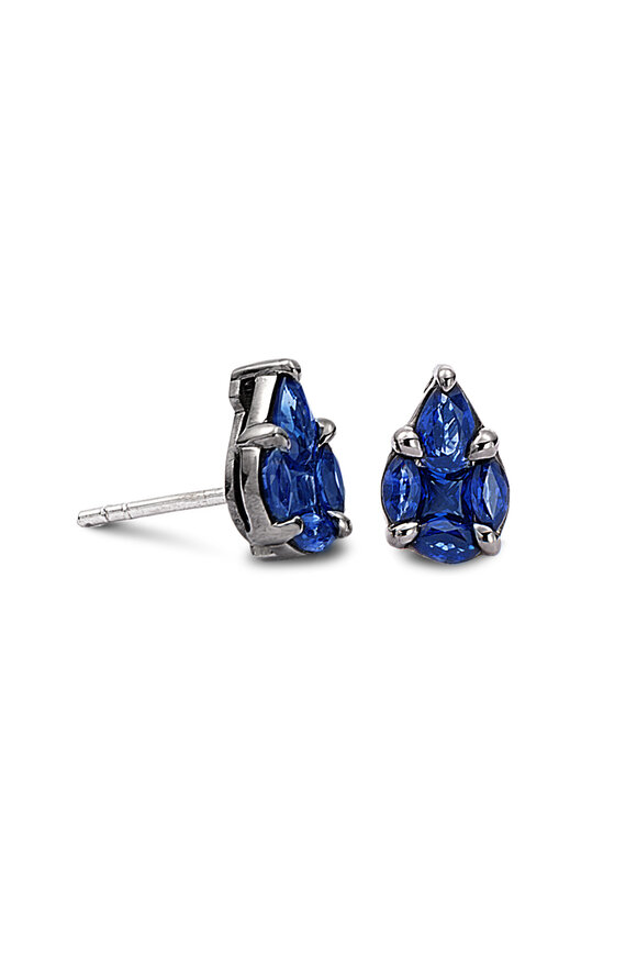 Nam Cho 18k Blue Sapphire Invisibly Set Pear Shape Studs - view 1