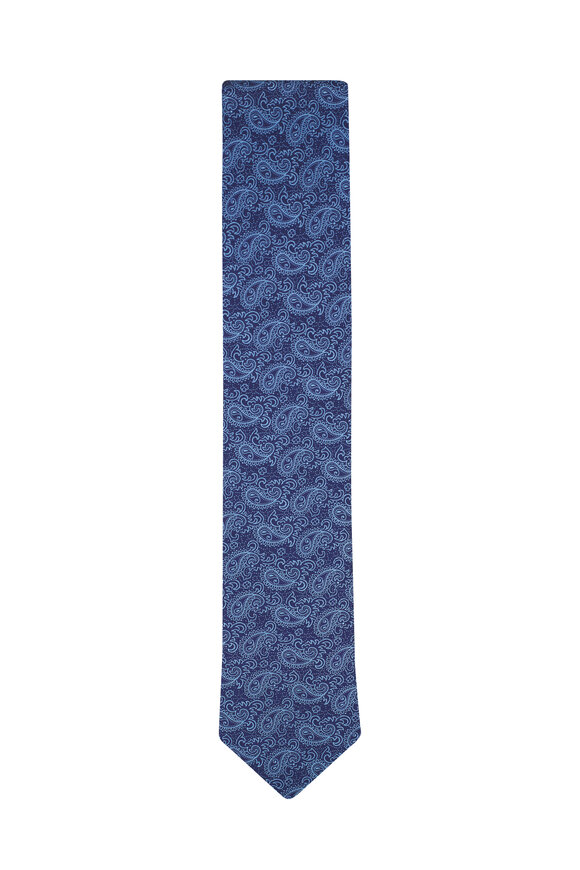 Eton Dark Blue Paisley Print Silk Necktie