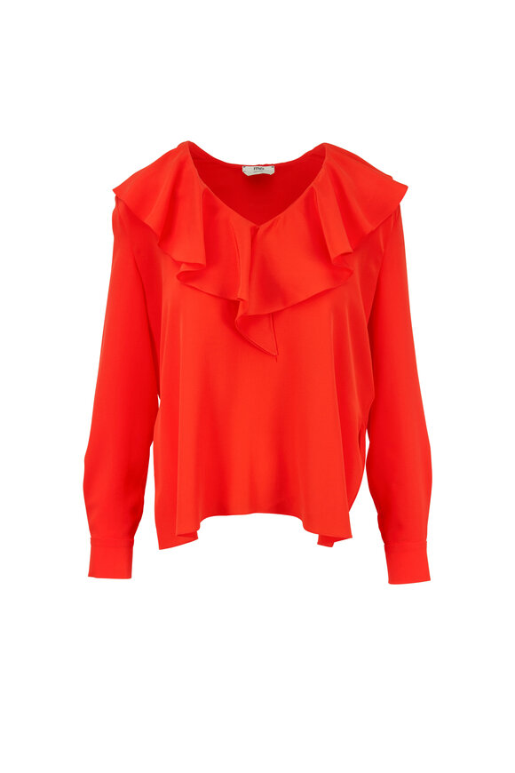 Fendi - Orange Silk Ruffle Front Blouse