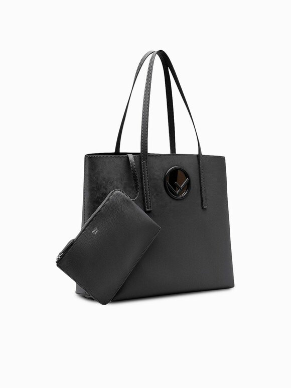 Fendi - Black Grained Leather Logo Shopper