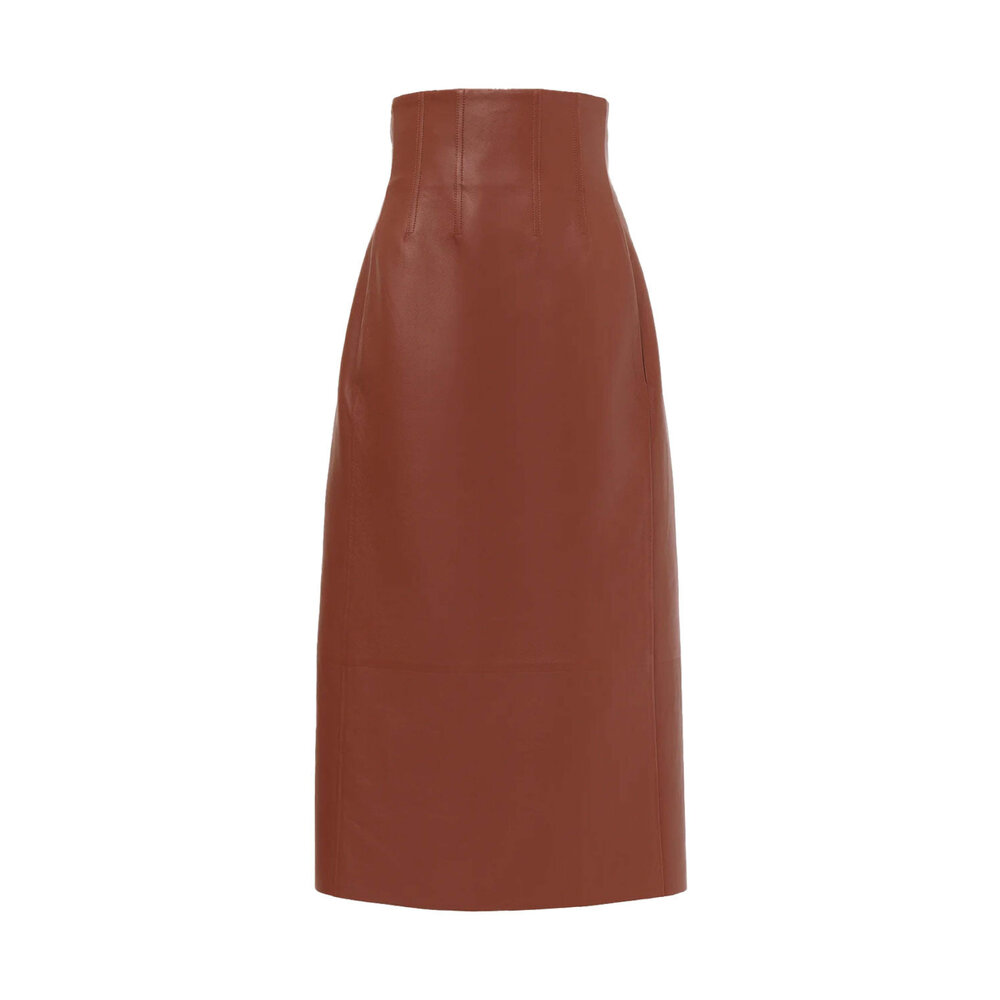 Chloé - Intense Brown Leather Midi Skirt | Mitchell Stores