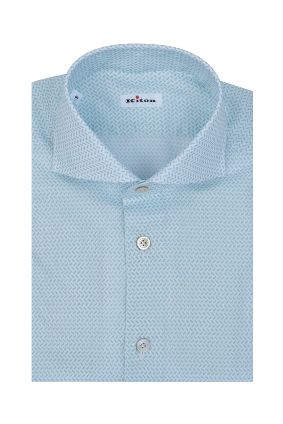 Kiton - Teal & White Geometric Sport Shirt 