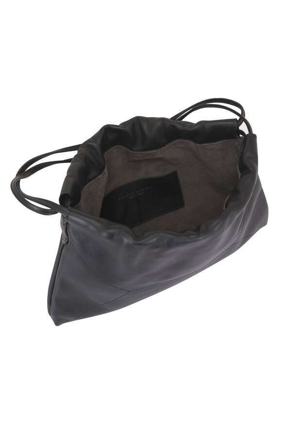 Brunello Cucinelli Black Leather Drawstring Crossbody - view 5