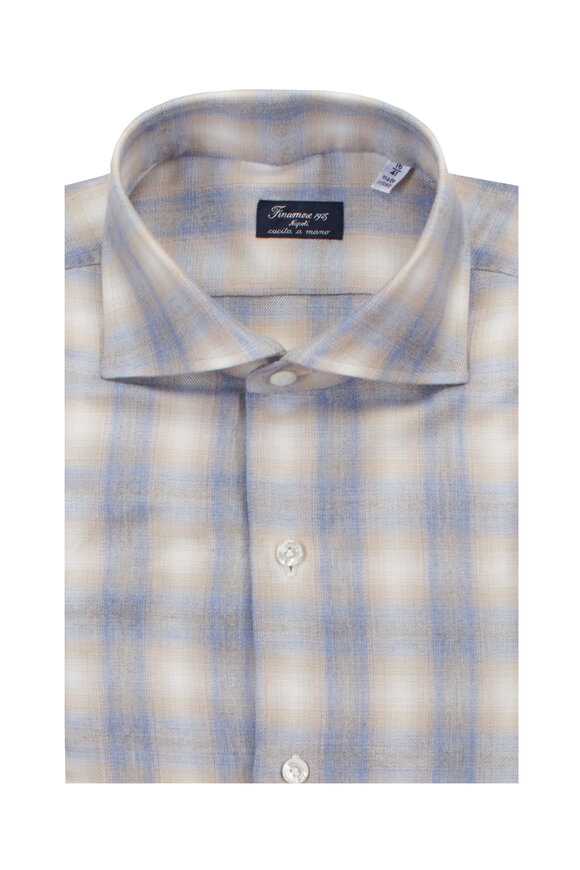 Finamore Napoli Faded Blue Plaid Sport Shirt - view 1
