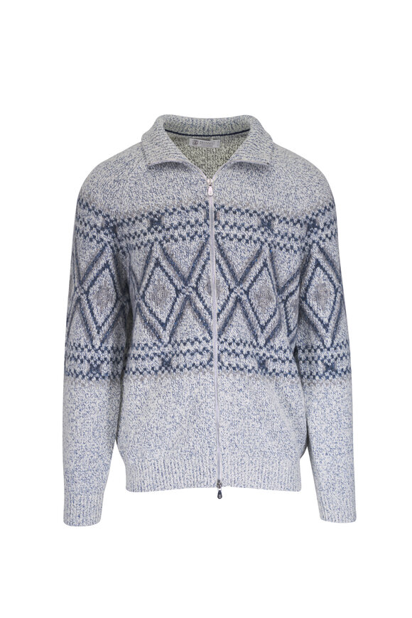 Brunello Cucinelli MP065P5679C8339 関税送料込 Brunello Cucinelli - Medium Gray Wool & Cashmere Quarter Zip