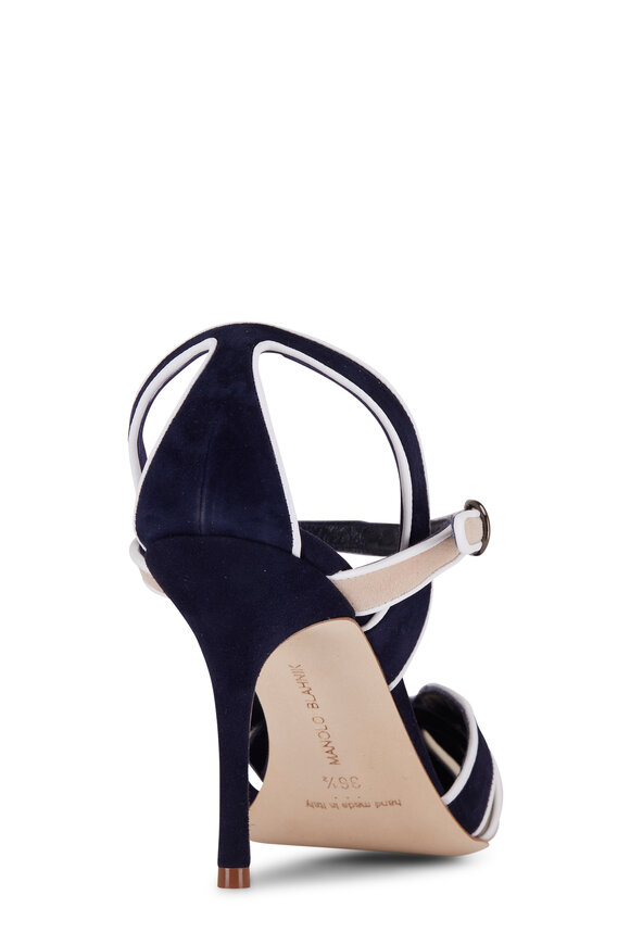 Manolo Blahnik - AMR Navy Blue Suede Cut-Out Detail Pumps, 90mm