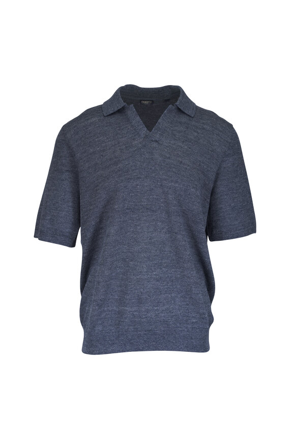Faherty Brand Caribbean Navy Mélange Linen Sweater Polo