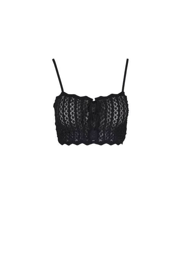 Saint Laurent Black Pointelle Knit Crop Top