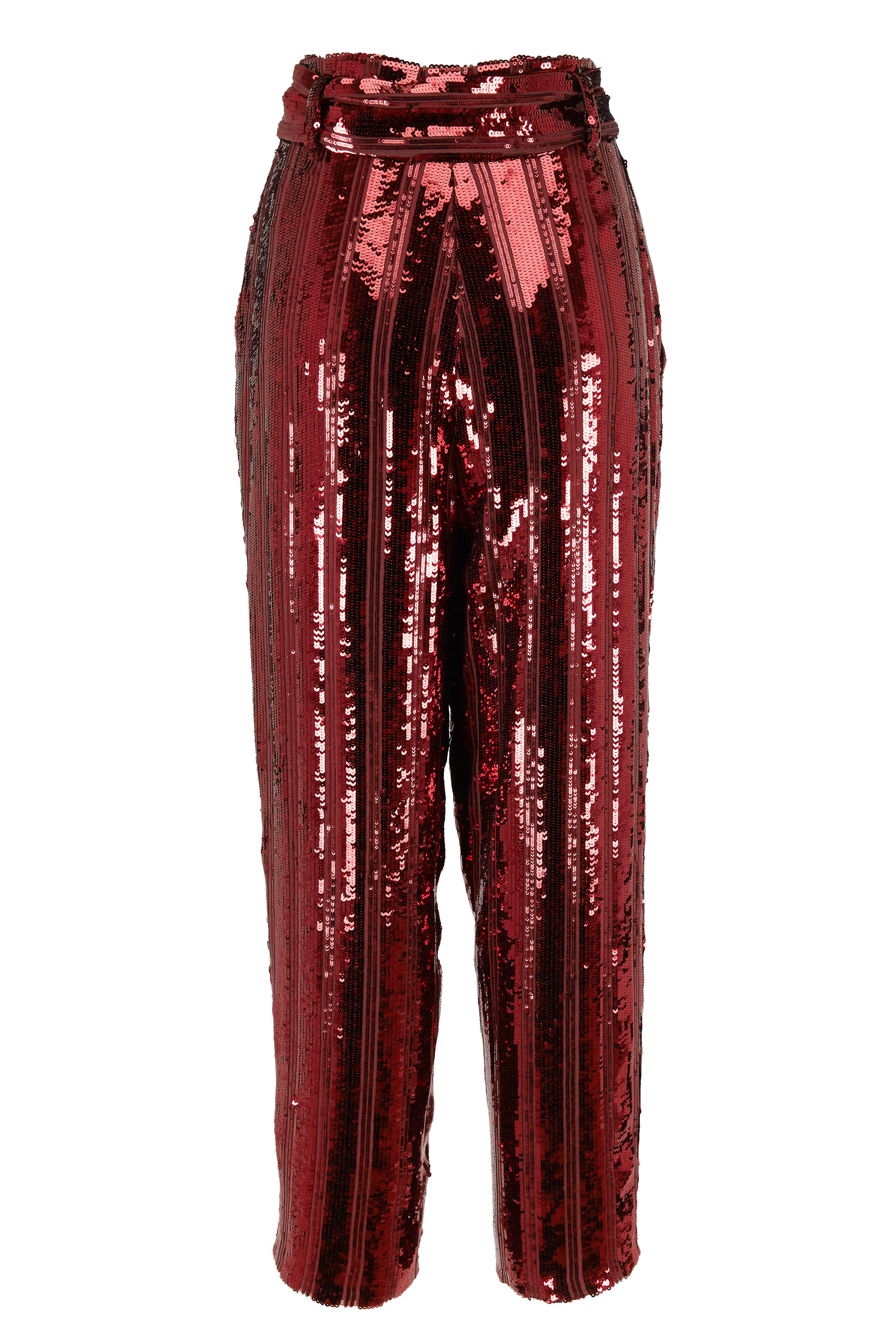 LaPointe - Crimson Stripe Sequined Tapered Belted Pant