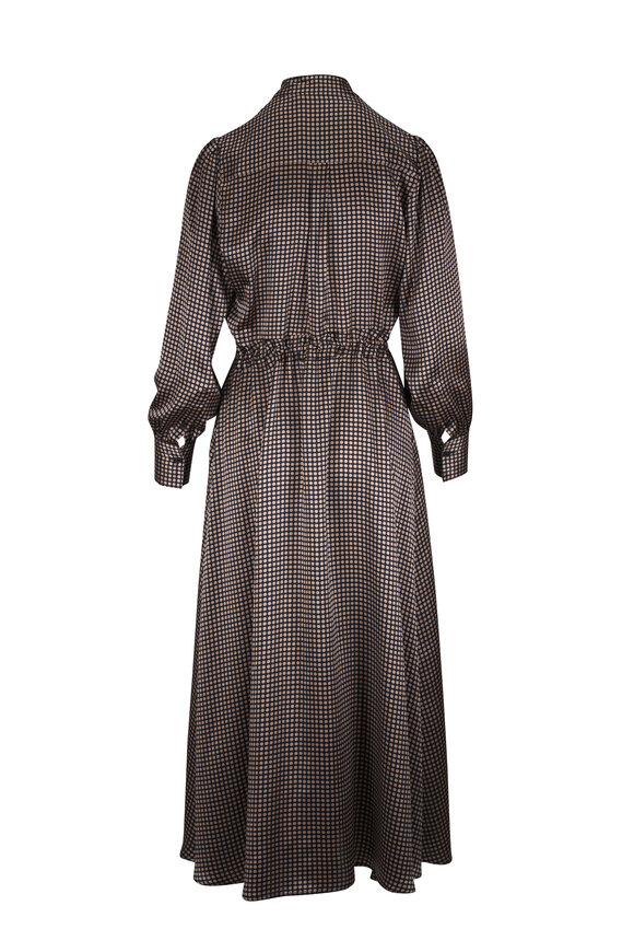 Kiton Black Polka Dot Drawstring Silk Midi Dress - view 4