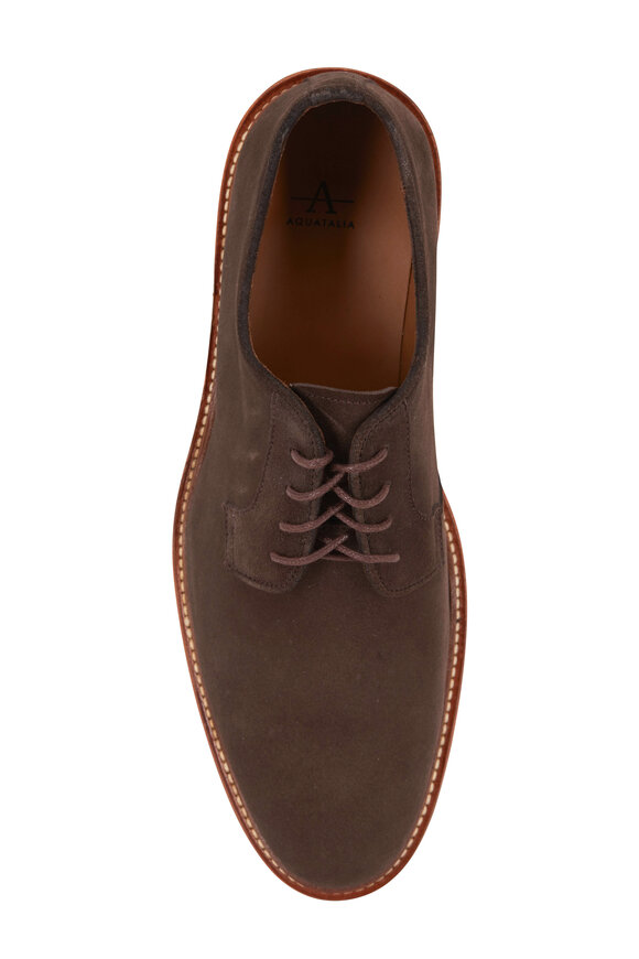 Aquatalia - Leon Dark Brown Suede Weatherproof Derby Shoe display picture 2