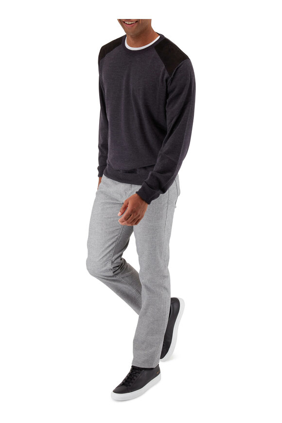 Canali - Charcoal Crewneck Leather Shoulder Sweater