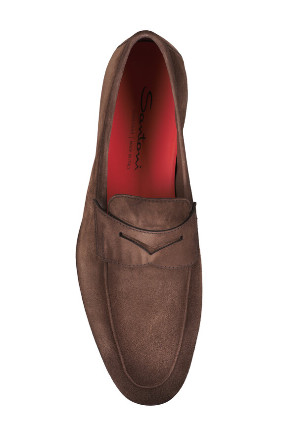 Santoni Carlos Brown Suede Penny Loafer - view 4
