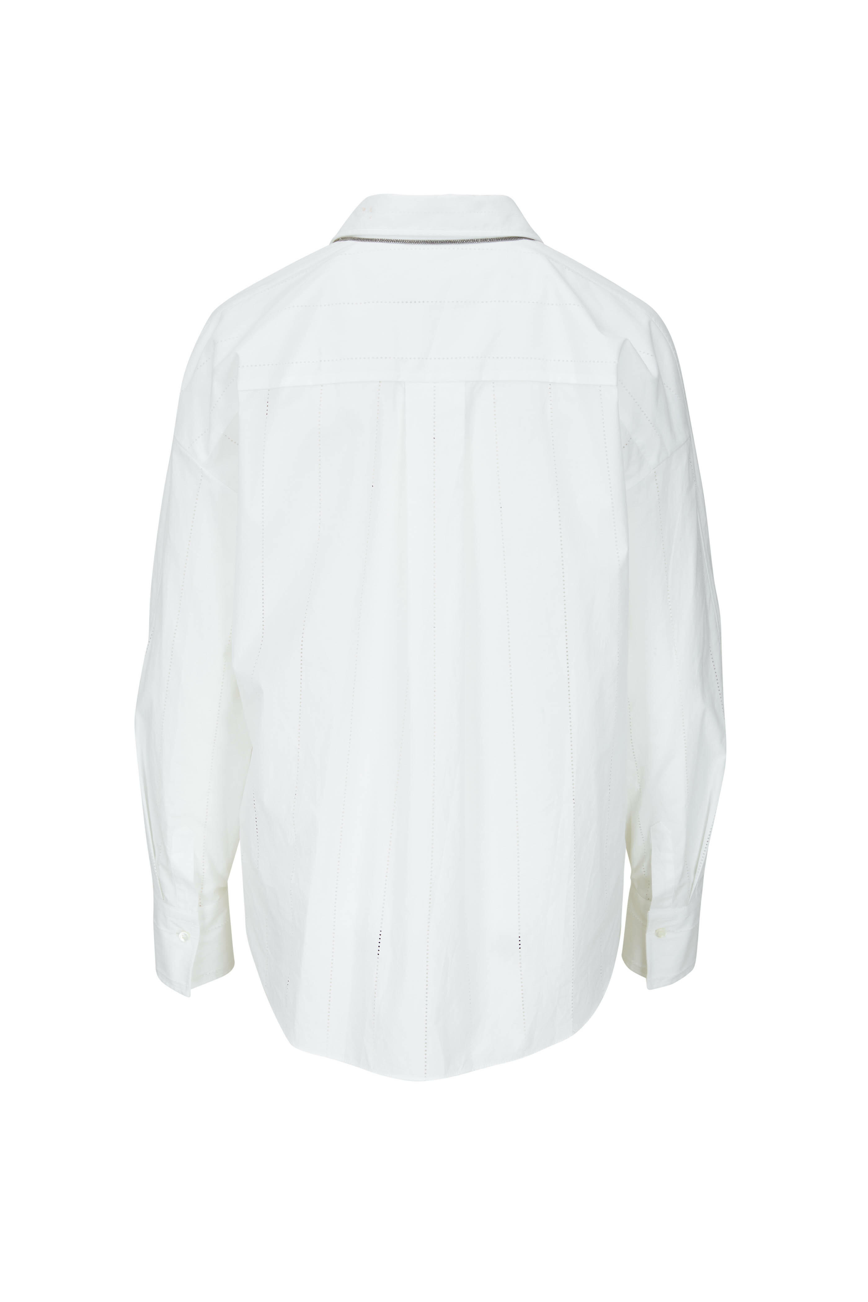 Brunello Cucinelli - White Perforated Pinstripe Poplin Shirt