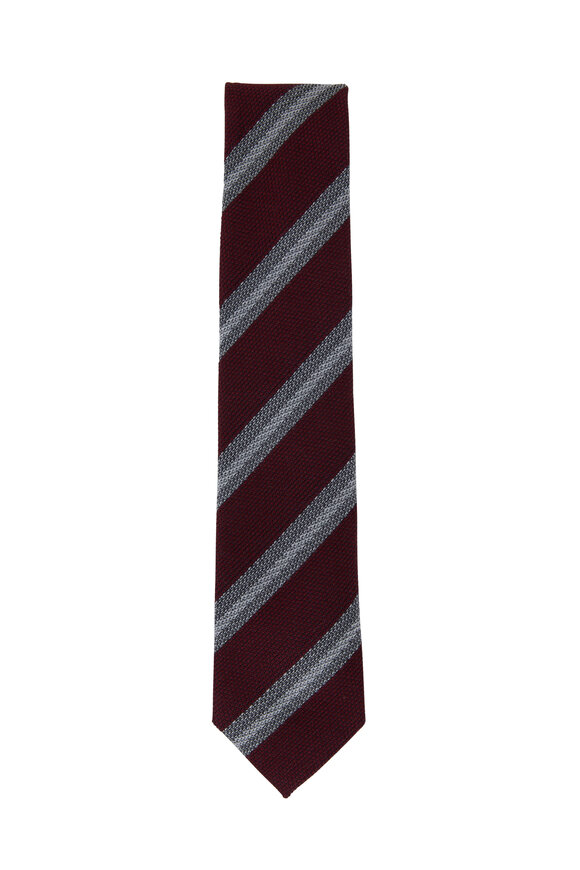 Brioni - Bordeaux Striped Wool & Silk Necktie