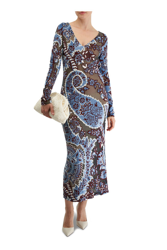 Etro - Blue Floral Printed Midi Dress 