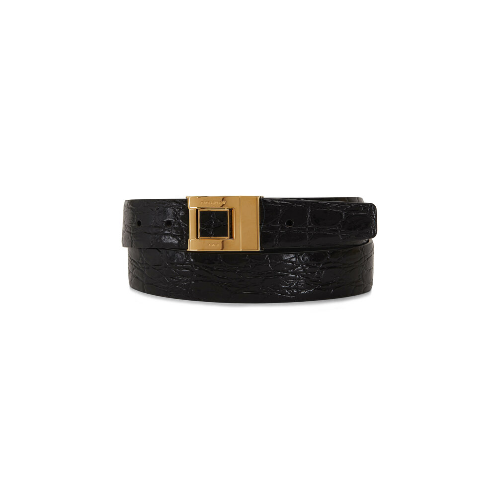 SAINT LAURENT ブラックベルト Saint Laurent - Black Croc Embossed Leather Belt