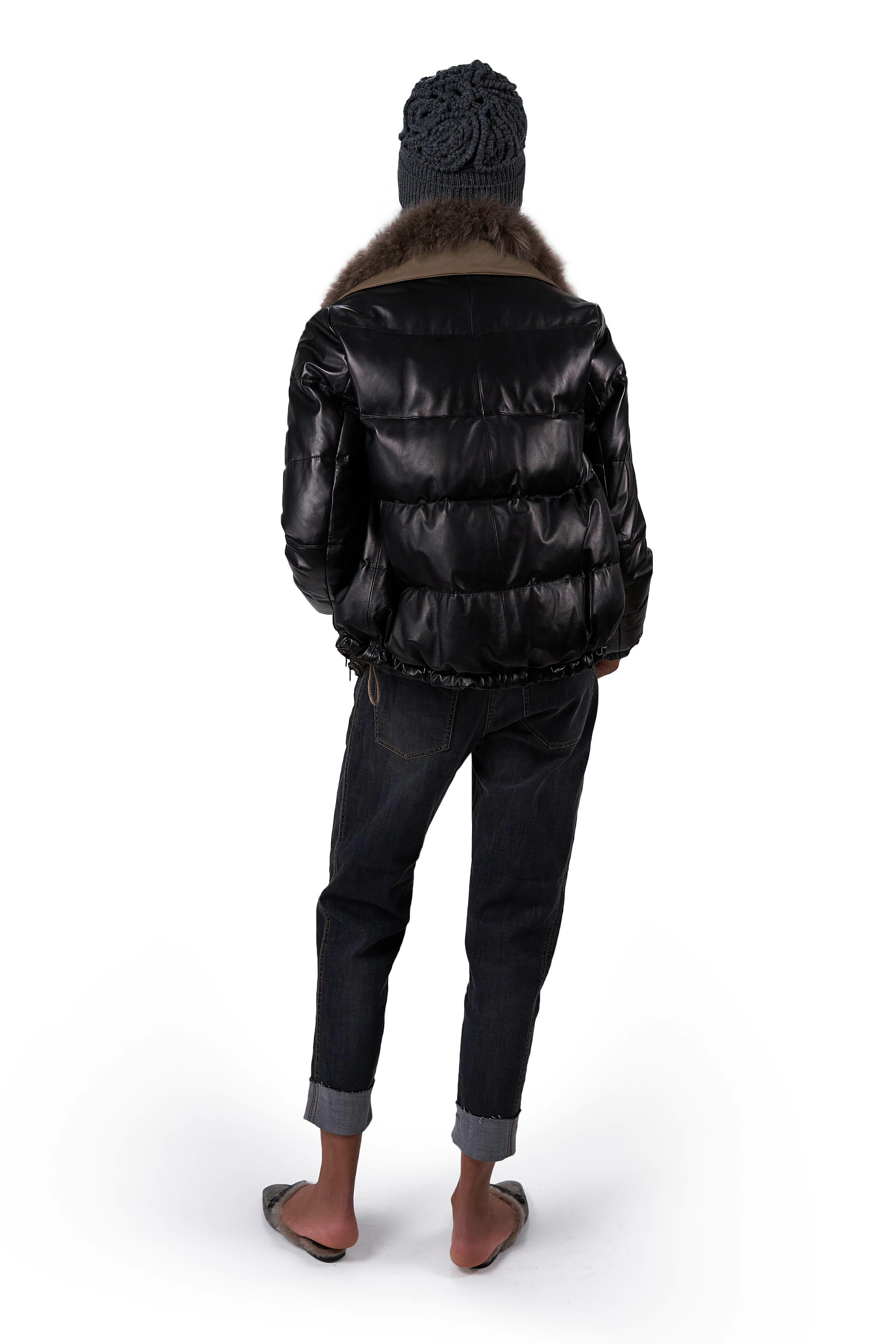 Main Attraction Faux Leather Puffer Jacket - Black