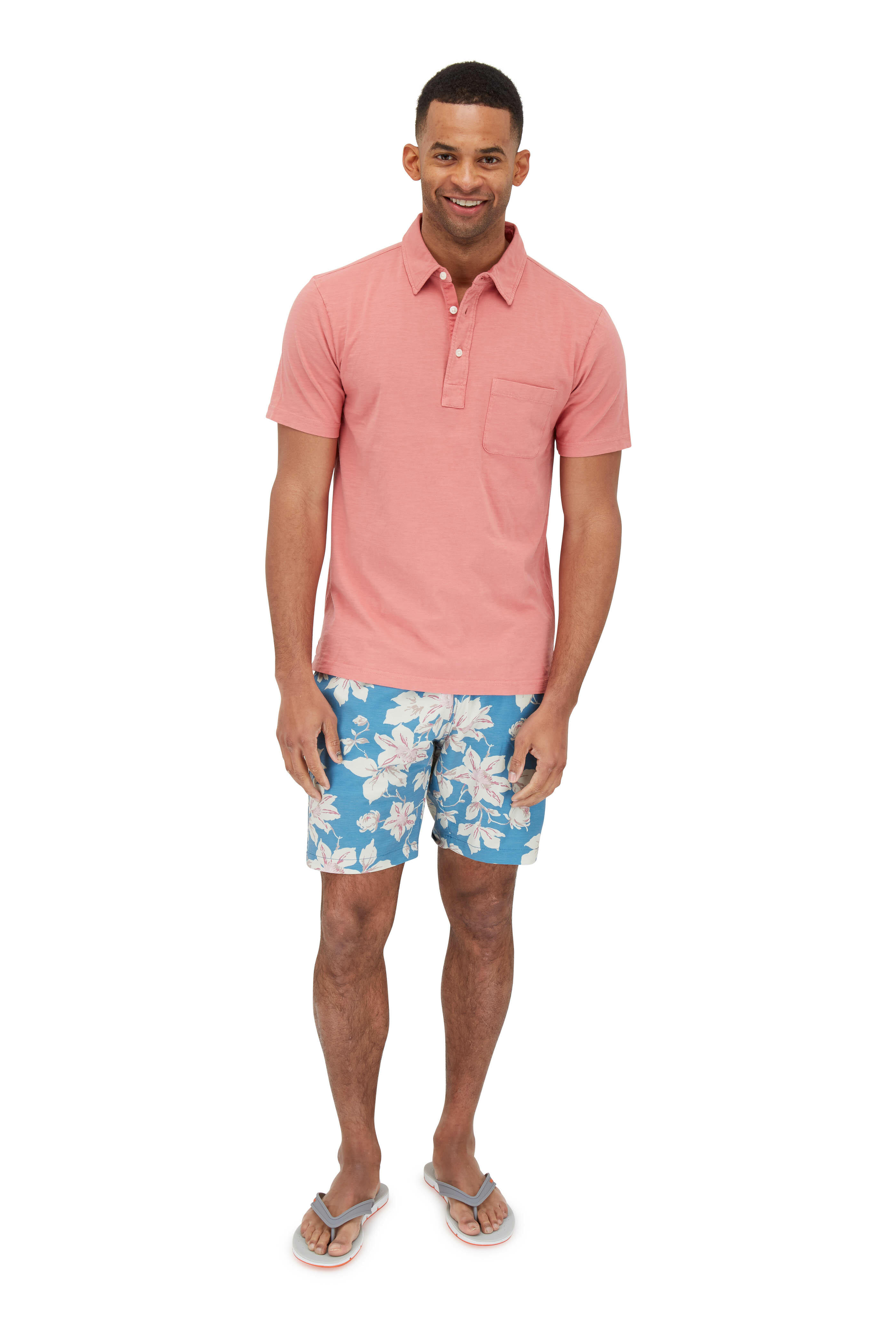 Faherty Brand - Blue & Pink Floral Printed Swim Trunks