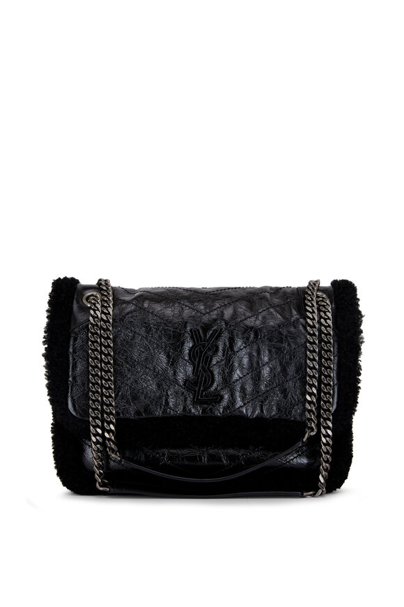 Saint Laurent - Niki Black Shearling Lined Medium Shoulder Bag