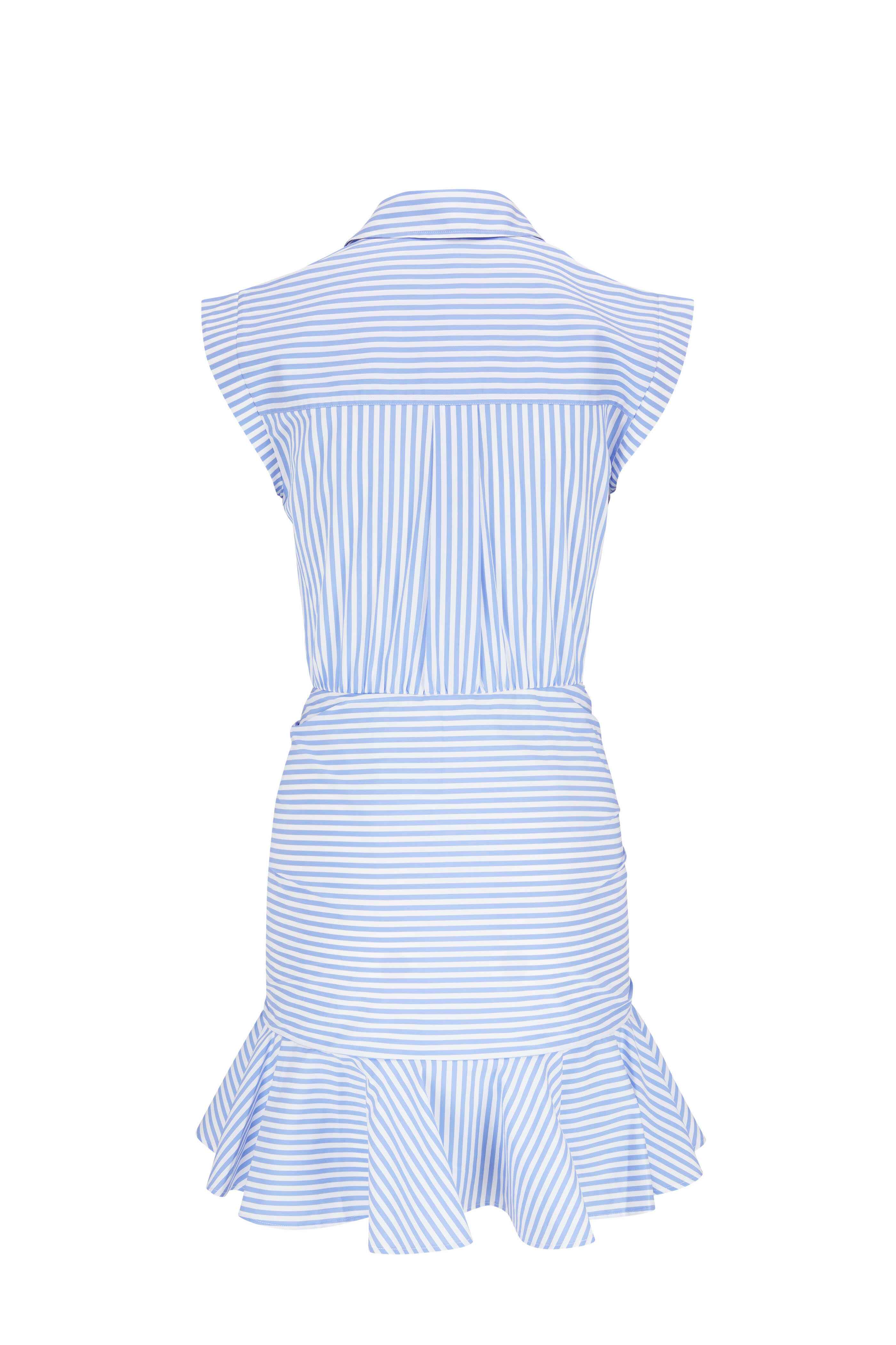 Veronica Beard - Bluebell & Ecru Flounce Hem Ruched Shirt Dress