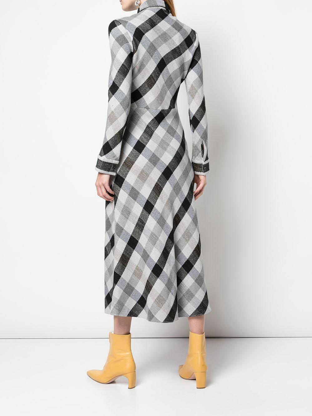 Rosetta Getty - Gray & Black Plaid Long Sleeve Shirtdress
