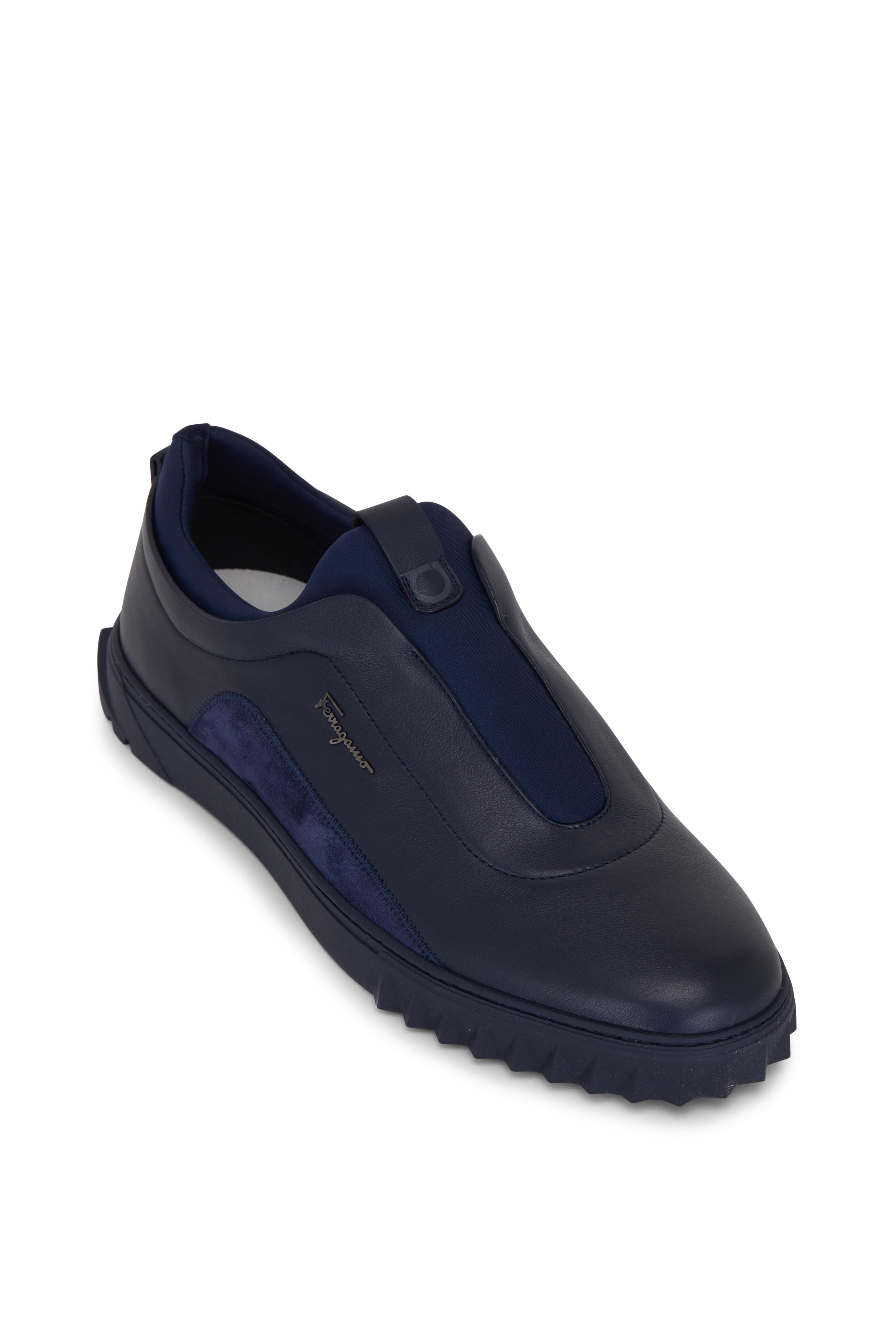 Ferragamo - Northam Navy Suede & Leather Slip On Sneaker