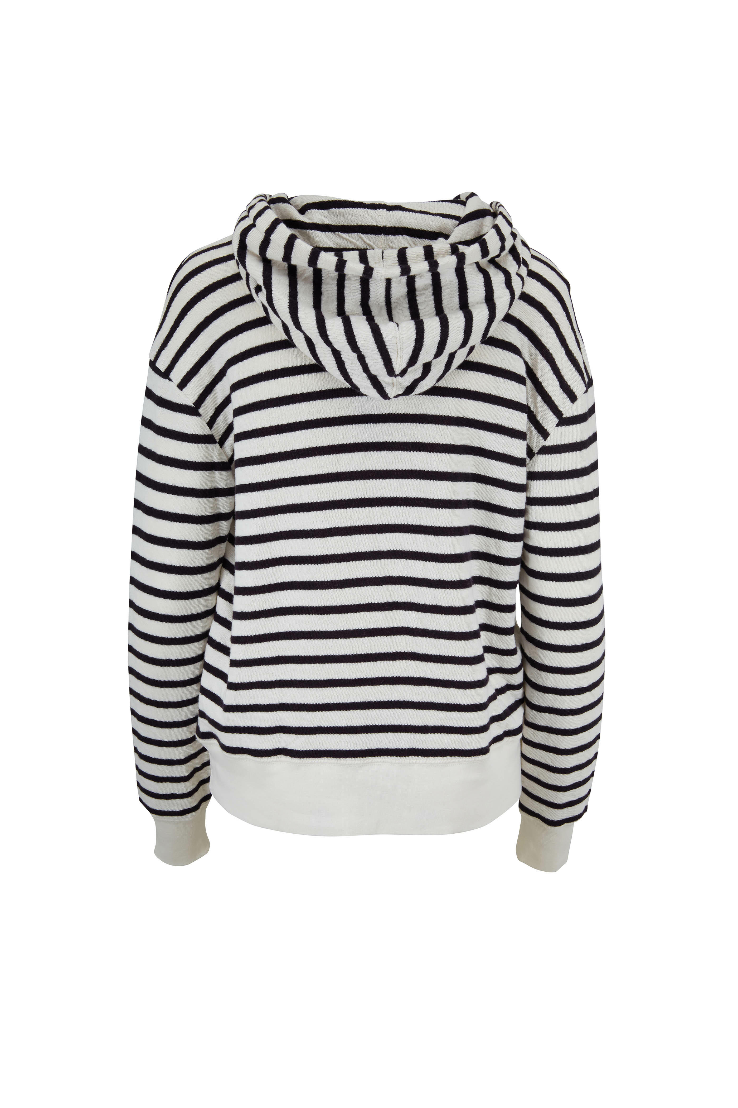 Alex Mill - White & Navy Striped Double Weave Hoodie