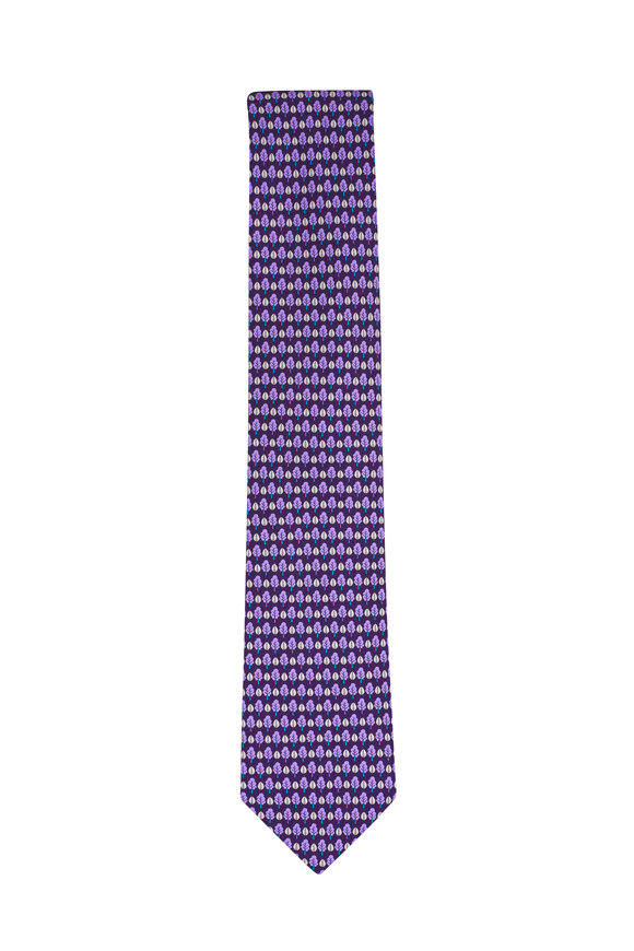 Zegna Purple Leaf Printed Silk Necktie - view 1