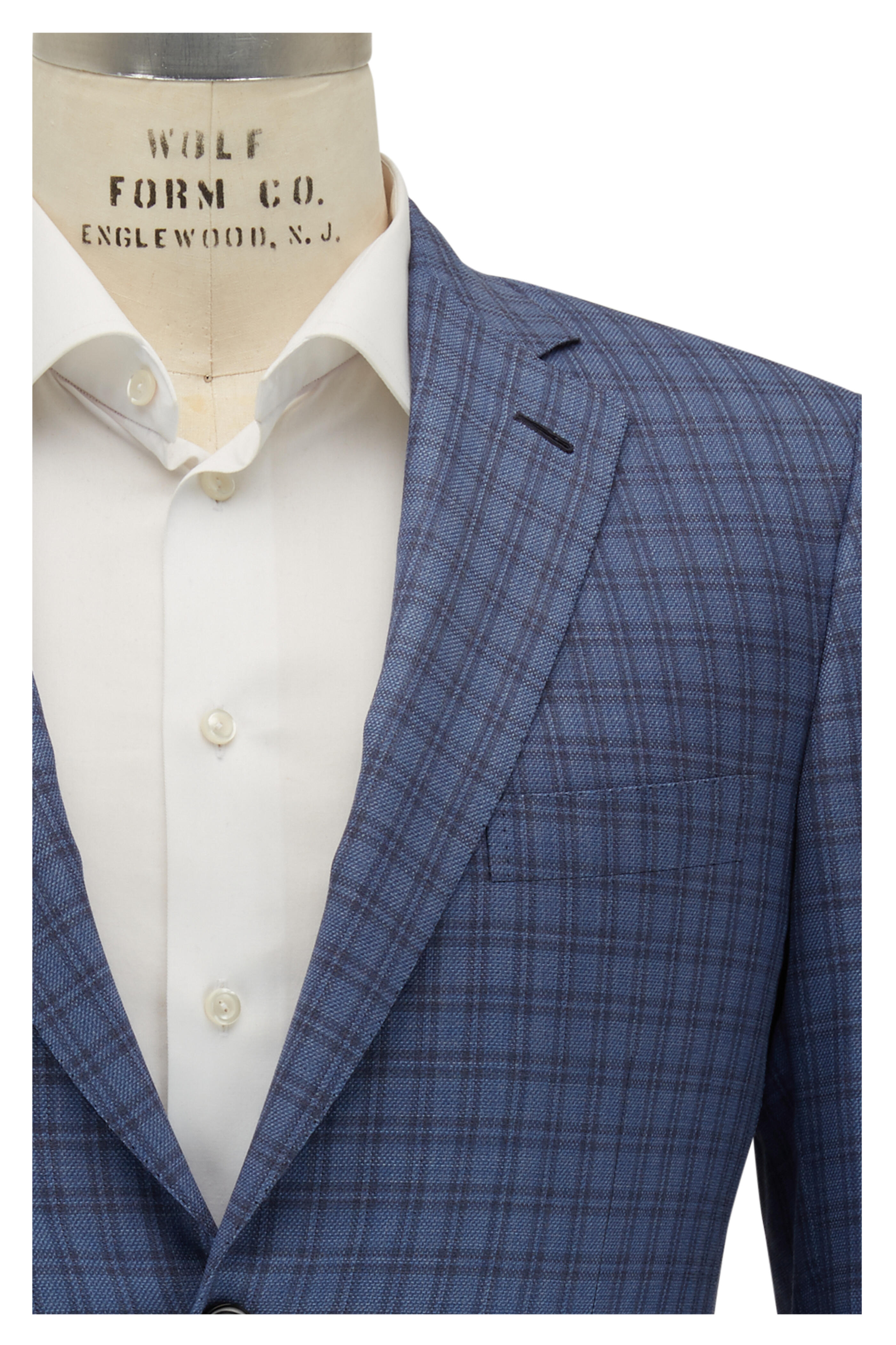 Brioni - Blue Large Check Wool & Silk Sportcoat