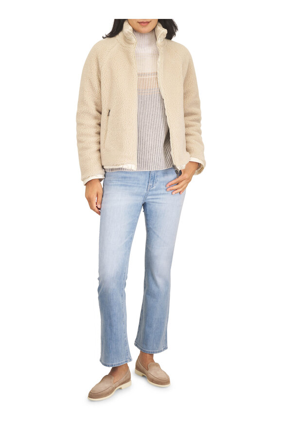 Kinross Taupe Colorblock Ribbed Cashmere Sweater - view 2