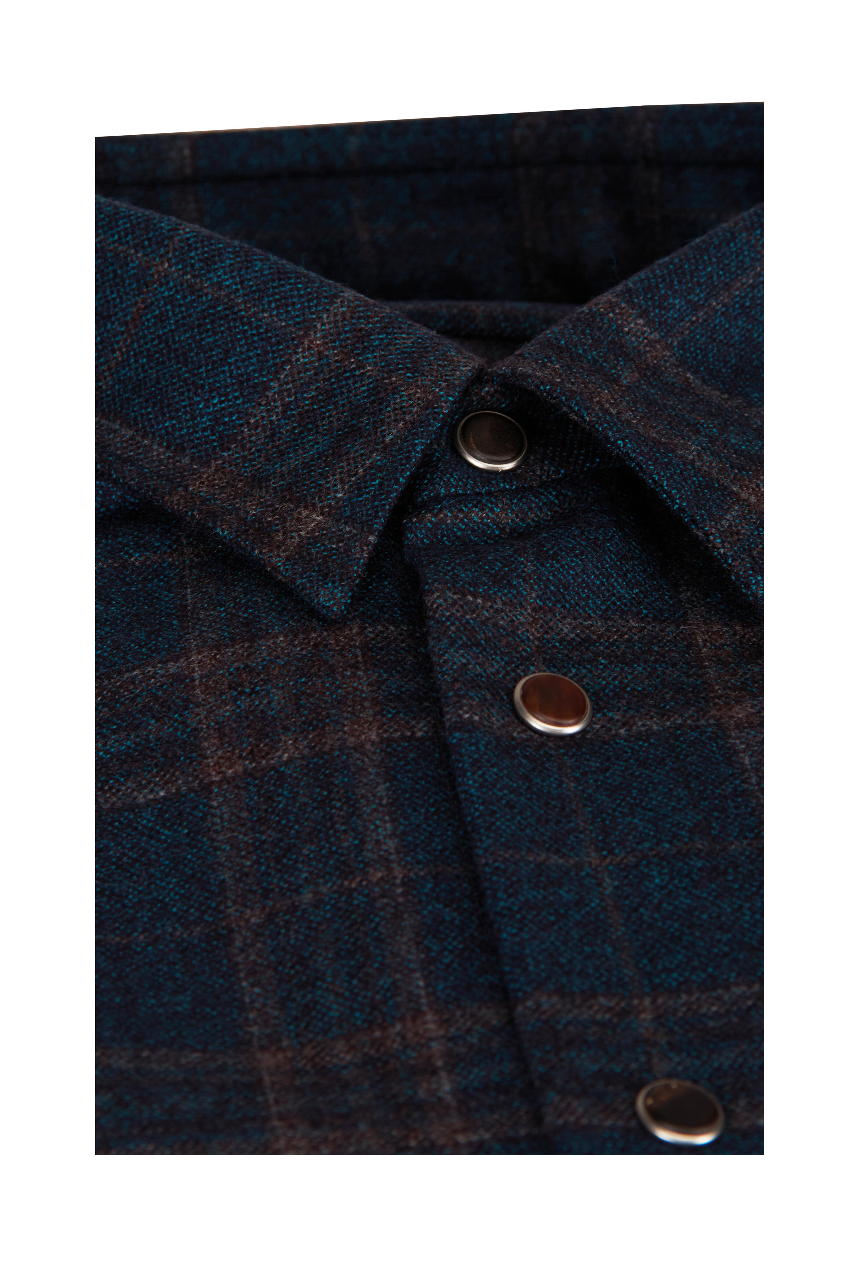 Kiton - Teal Plaid Wool Button Up - view 2