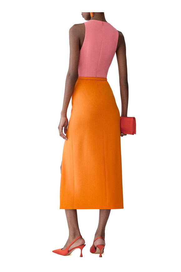 Carolina Herrera Orange & Pink Belted Wool Sleeveless Midi Dress - view 3