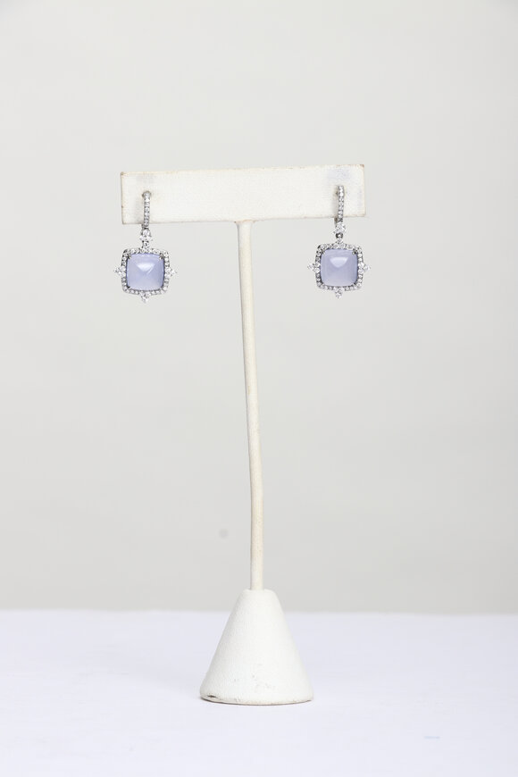 Nam Cho 18k White Gold Diamond Chalcedony Drop Earrings